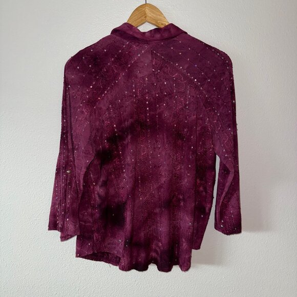 Sami &‎ Jo Burgundy Sequin 3/4 Sleeve Bohemian Button Down Size PM - Picture 2 of 7